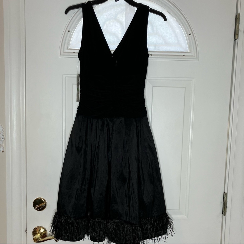 - S L Fashions black feather border party dress size 8 - Picture 2 of 10